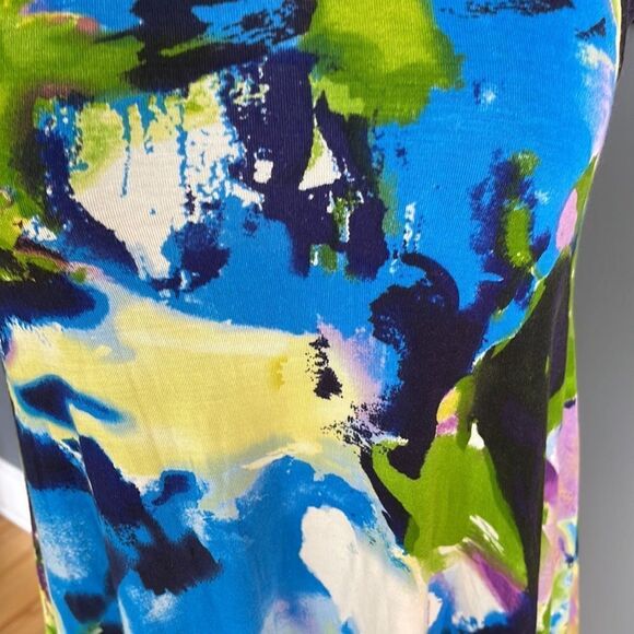 Premise stretch scoop neck cap sleeve sidewalk chalk shark bite hem midi. NWT. S - Picture 5 of 6